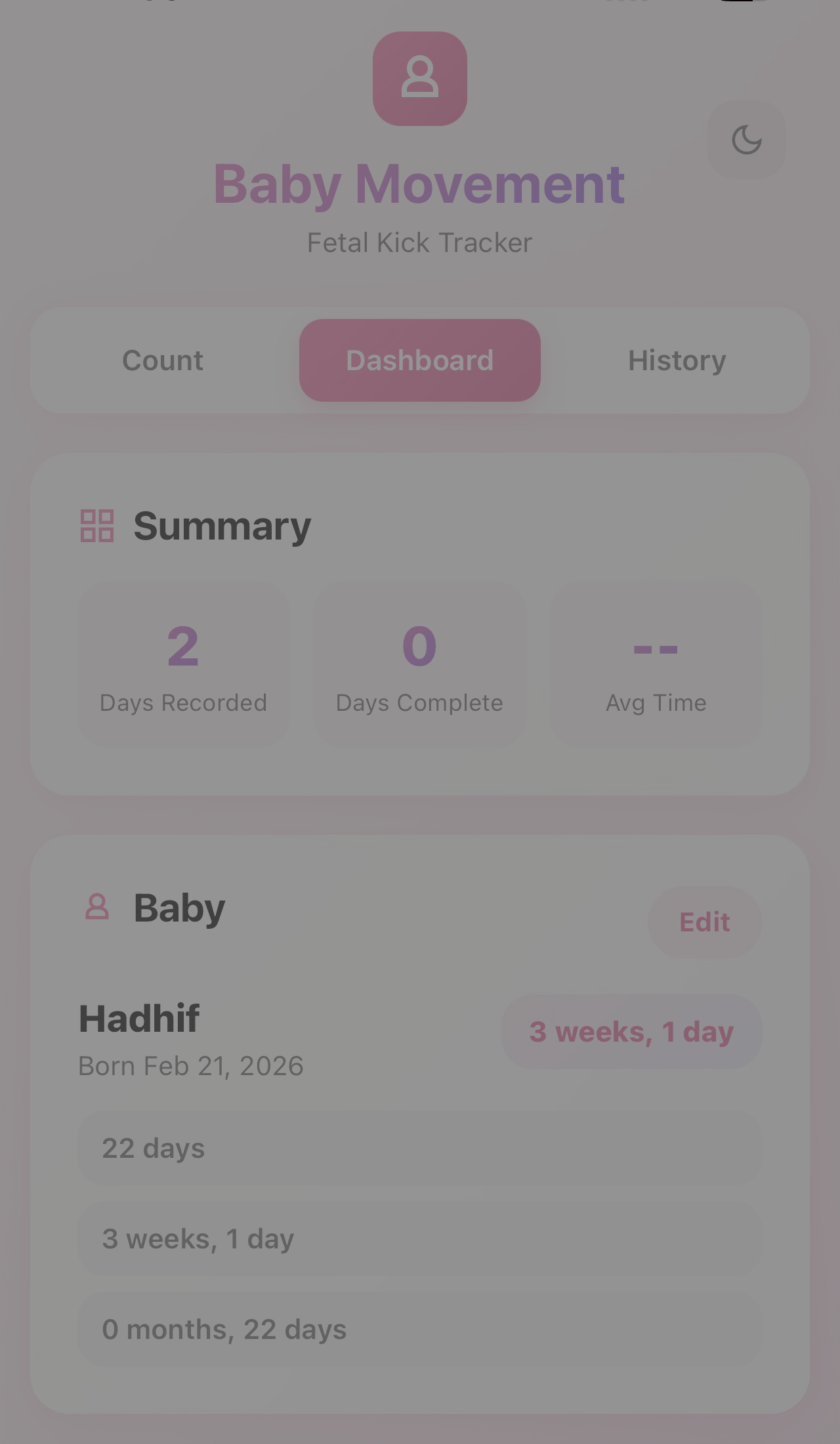 Baby profile card