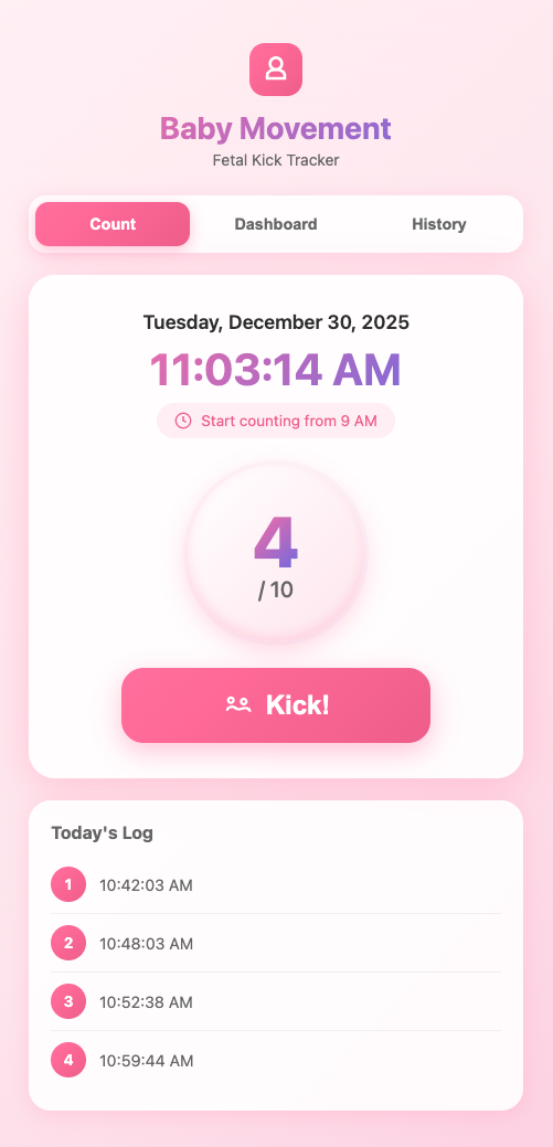 Halaman Count - Butang utama untuk rekod tendangan