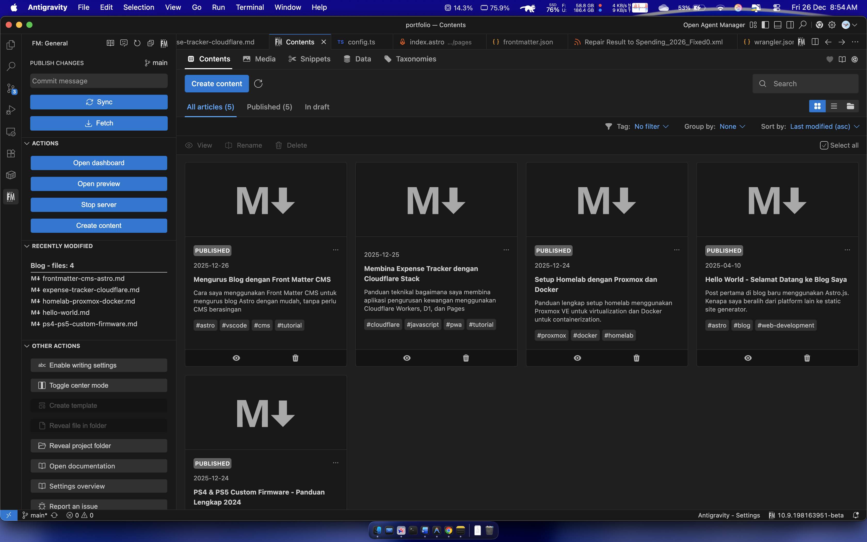 Front Matter Dashboard