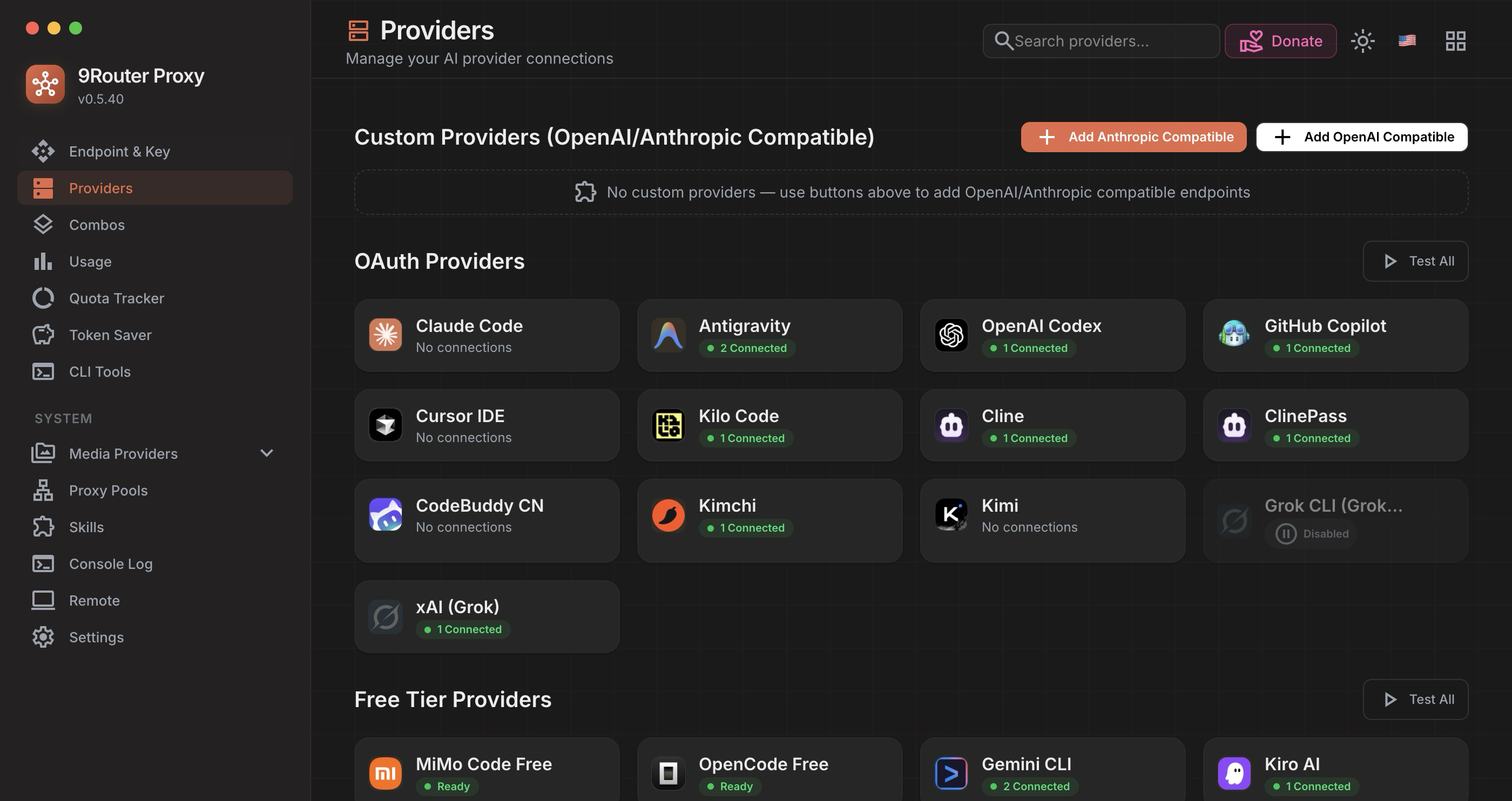 9Router Providers Page