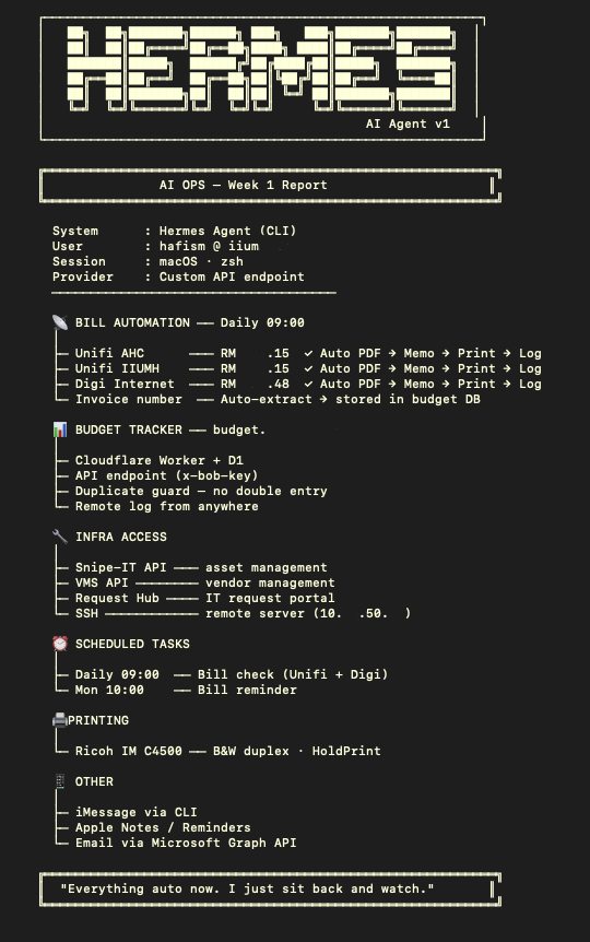 Hermes AI Agent — terminal display