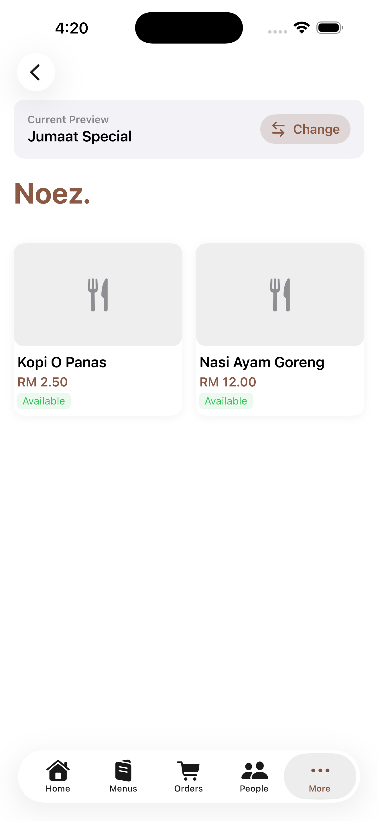 Live menu preview untuk pelanggan